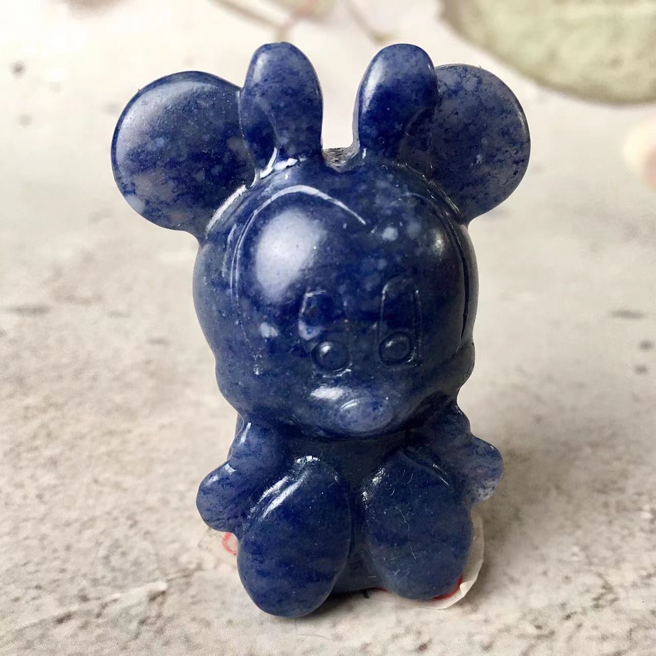 Natural crystal crafts obsidian and opal and fluroite and blue aventurine carving animal Mouse Mickey minnie mouse folk crafts for sale
