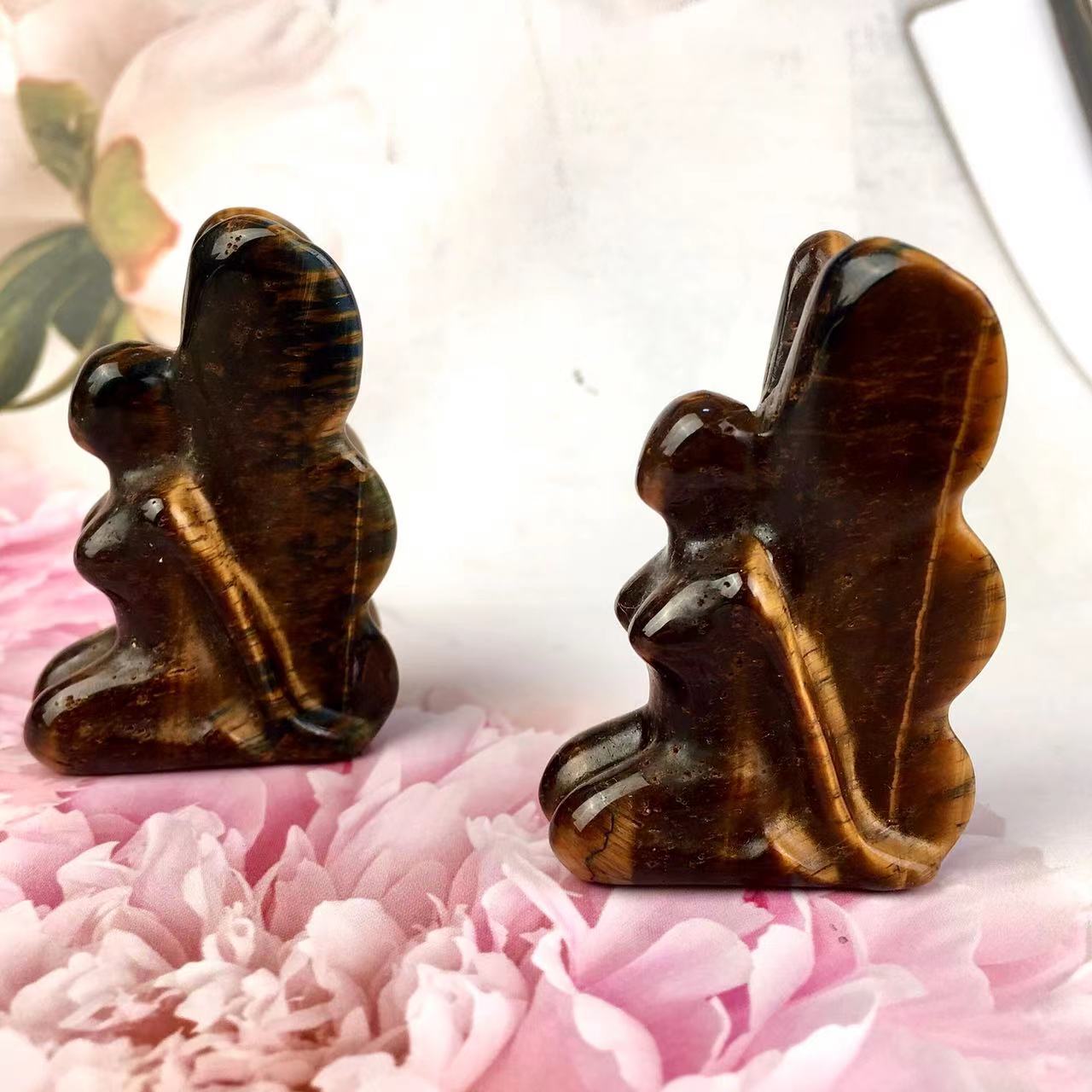 Wholesale Natural crystal Yellow tiger eye Butterfly Flower Fairy Crystal flower fairy Ornaments For gift