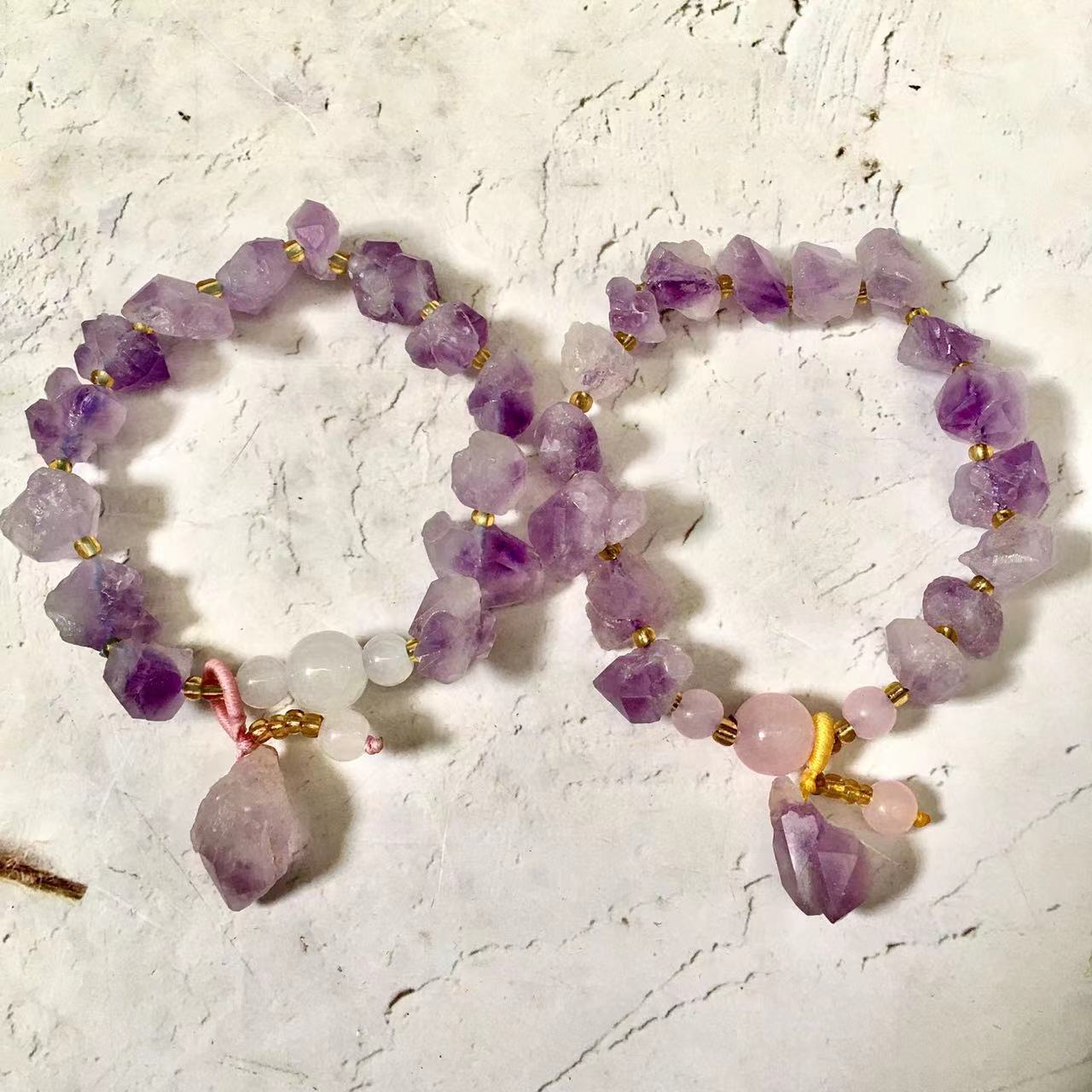 Natural Amethyst tooth Crystal Energy Stone Elastic Stretchable Amethyst Bracelet