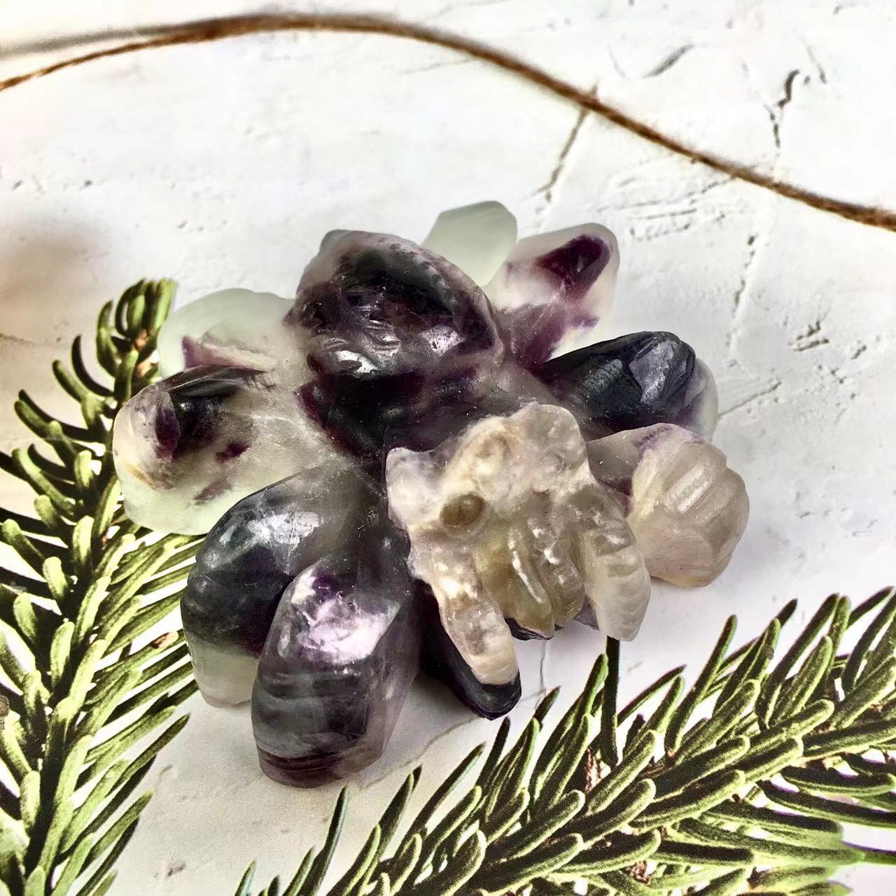 Wholesale Natural High Quality Hand Carved Quartz Crystal Animal Fluorite Spider For Decoration