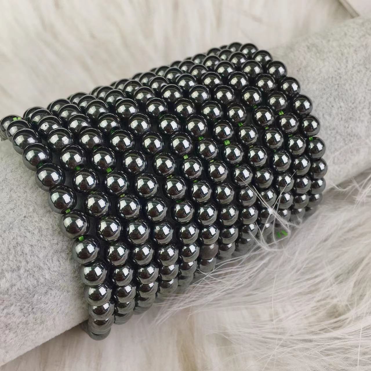 Wholesale 6mm terahertz smooth bead gemstone beaded bracelet