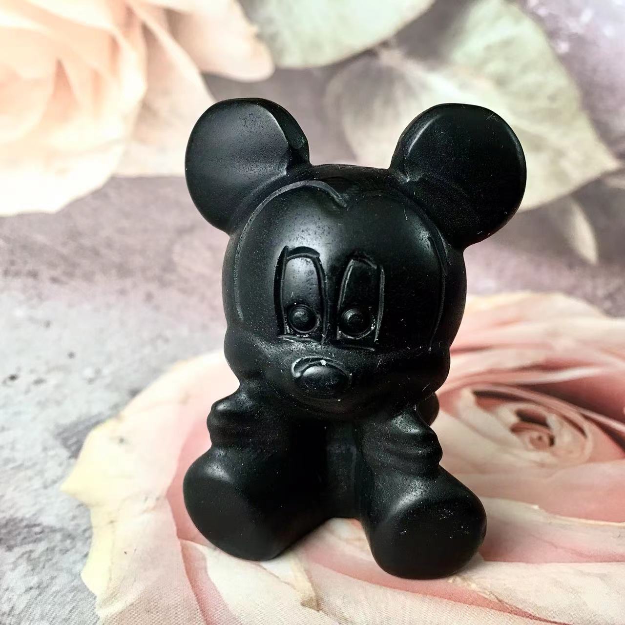 Natural crystal crafts obsidian and opal and fluroite and blue aventurine carving animal Mouse Mickey minnie mouse folk crafts for sale
