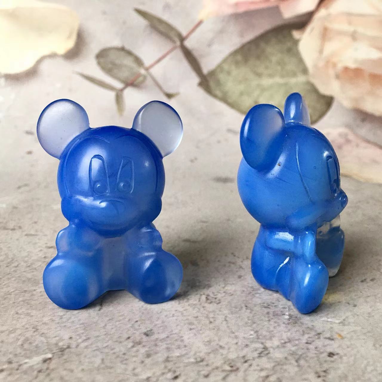 Natural crystal crafts obsidian and opal and fluroite and blue aventurine carving animal Mouse Mickey minnie mouse folk crafts for sale