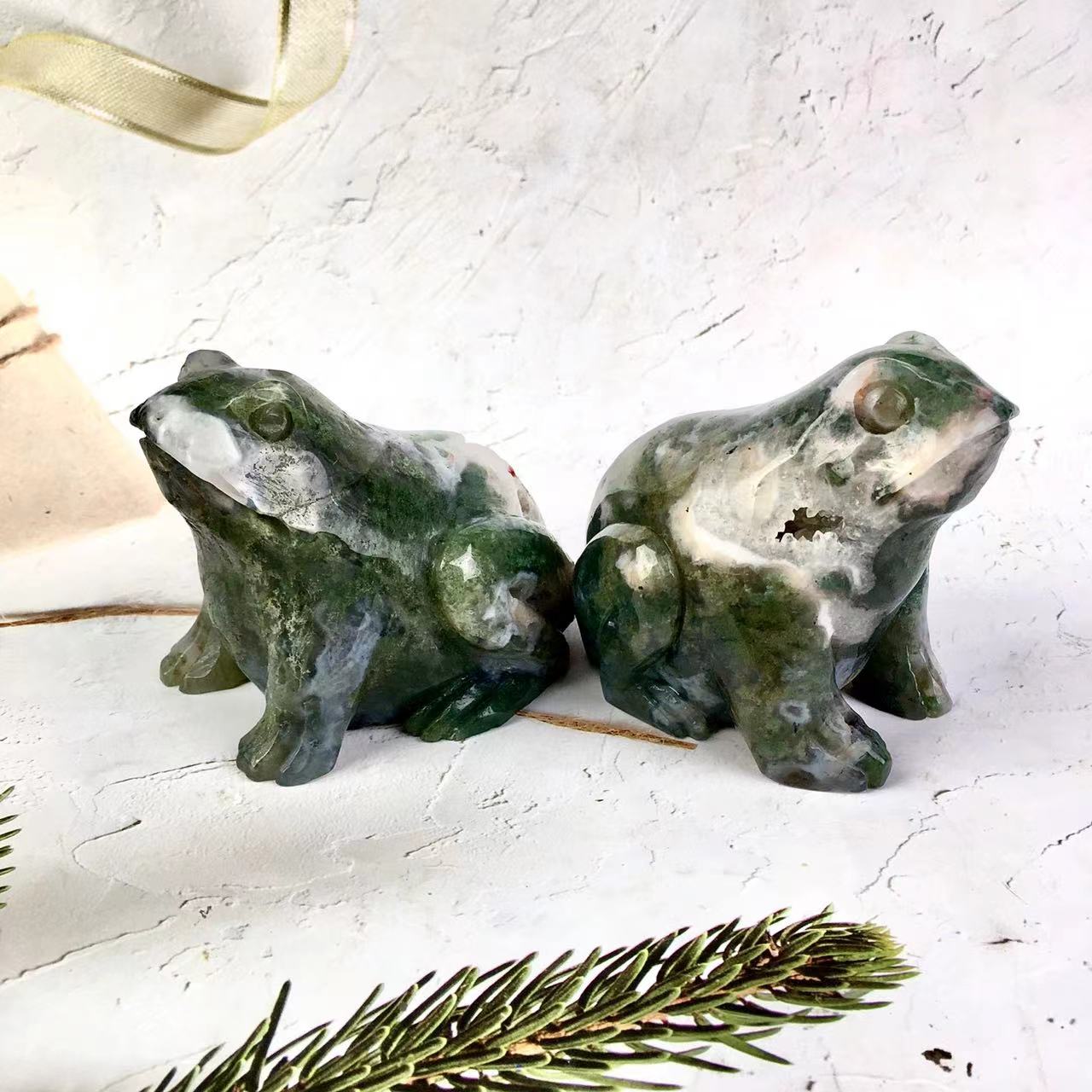 Natural Stone High Quality Moss Agate Crystal Frog For Home Decoration