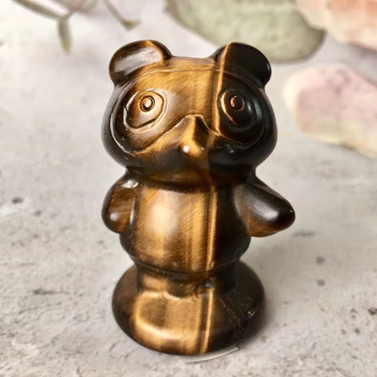 Natural Crystal Crafts Hand Carved Crystal Animal Yellow Tiger Eye Stone Little raccoon