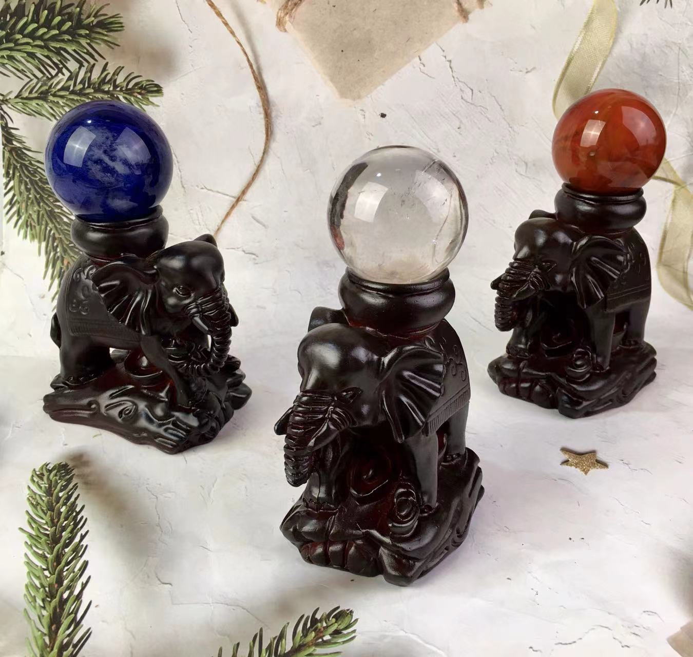 Wholesale high quality carved elephant crystal sphere stand resin elephant shape display stand