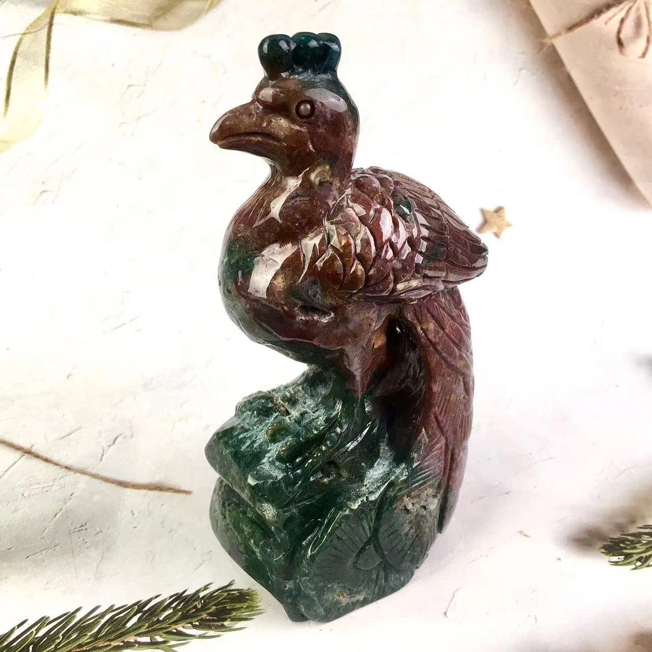 Natural crystal Ocean jasper Carvings Peacock Hand Carved Crystal gemstone for decoration