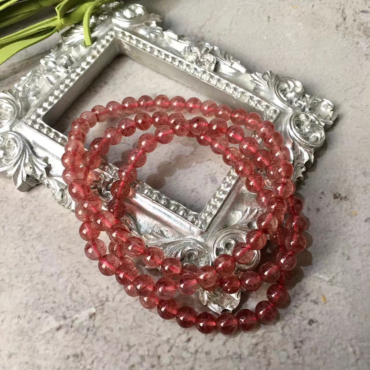 3MM Natural Crystal strawberry quartz bracelets natural strawberry quartz bead crystal mutil turn bracelets for women jewelry