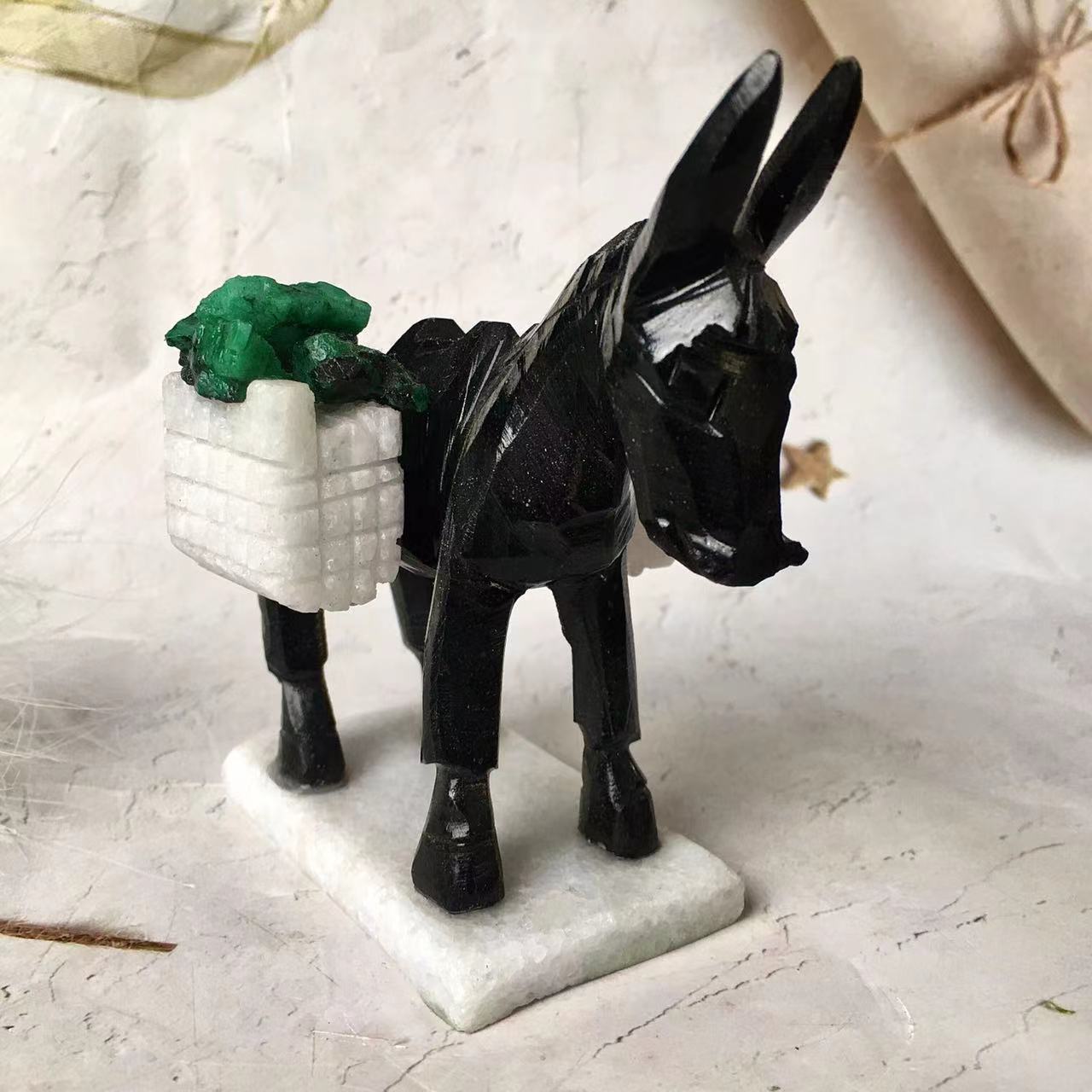 Wholesale Natural Crystal High Quality Black Obsidian donkey for gifts Ornament