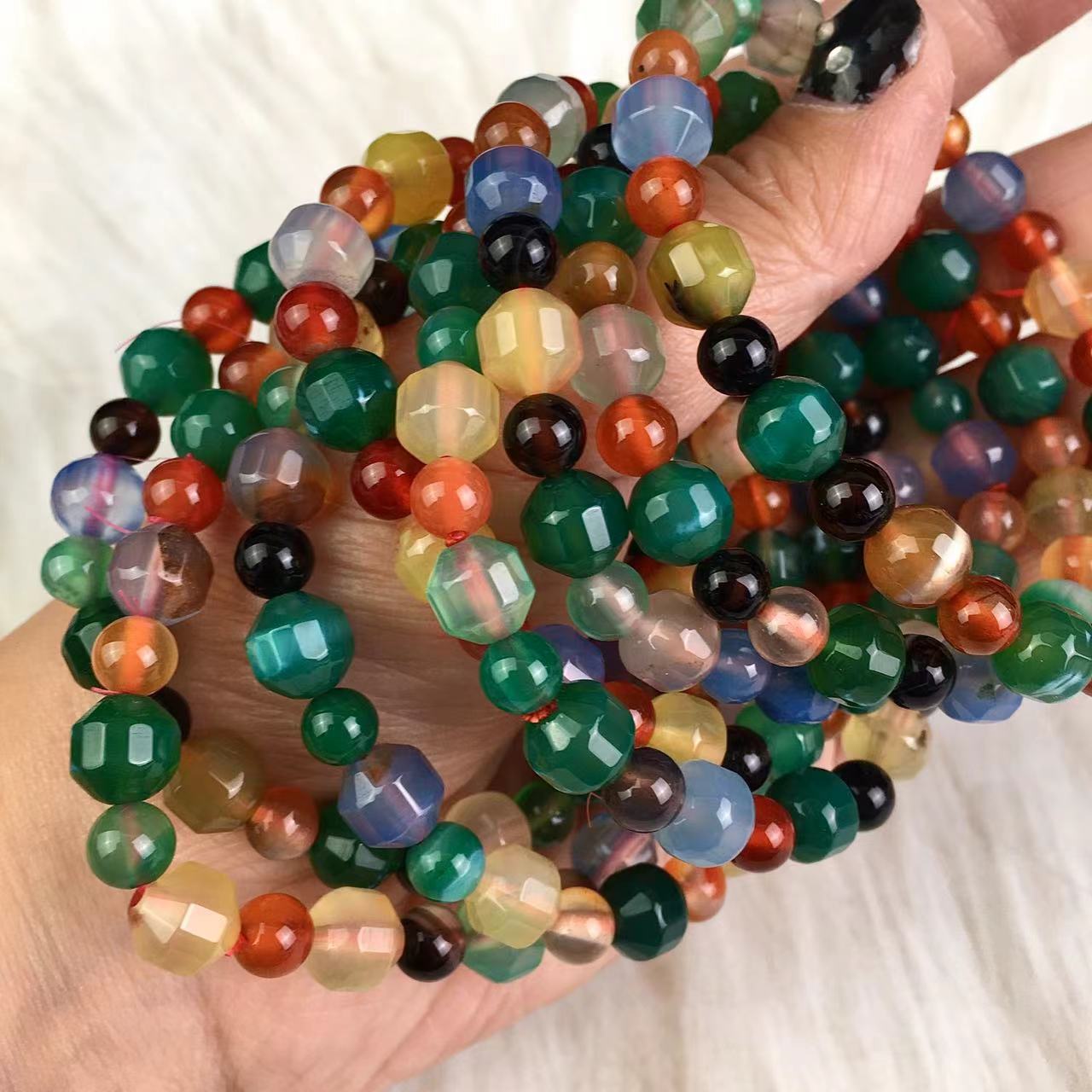 New Natural Stone Beaded Bracelet Colorful Agate Beaded Bracelet 8mm