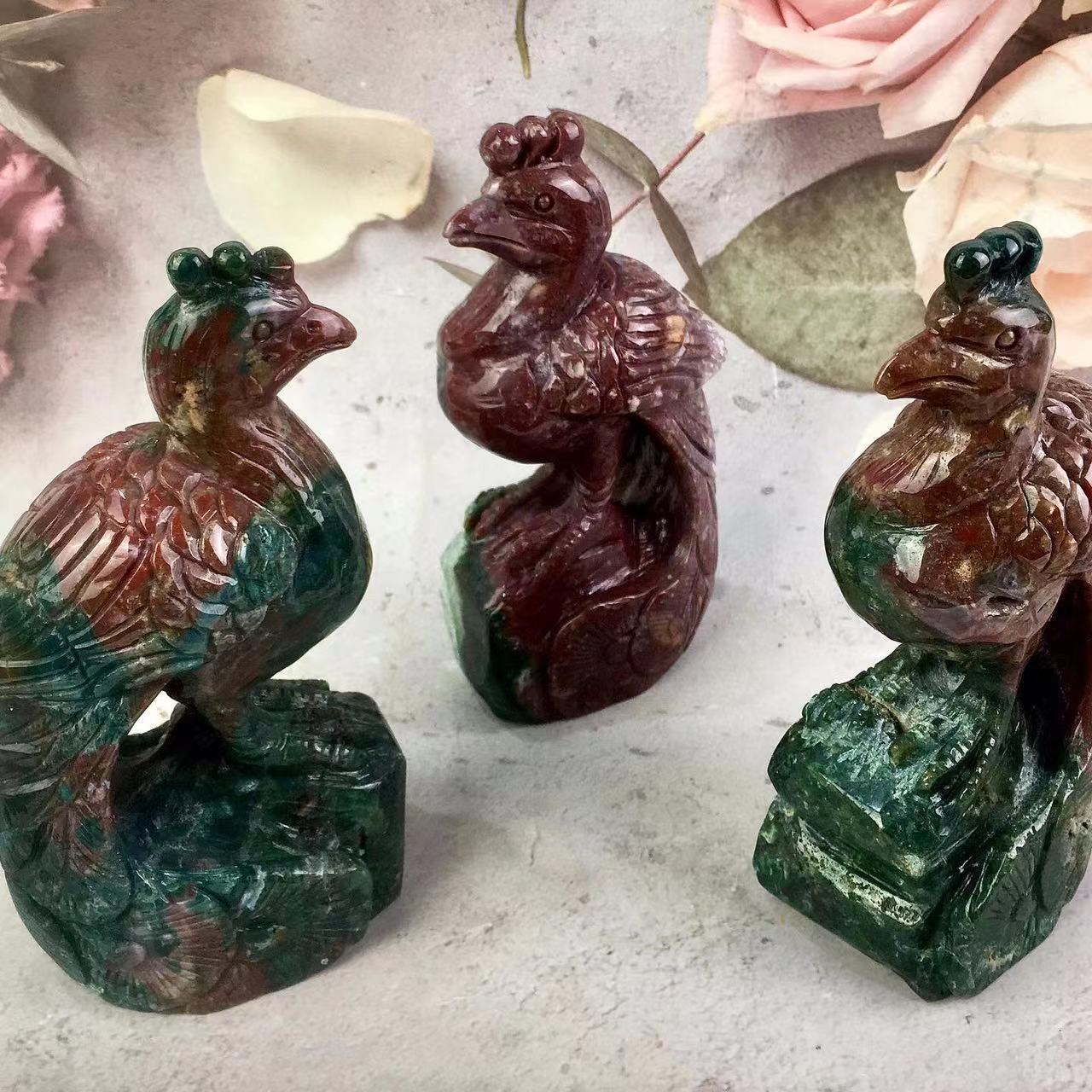 Natural crystal Ocean jasper Carvings Peacock Hand Carved Crystal gemstone for decoration