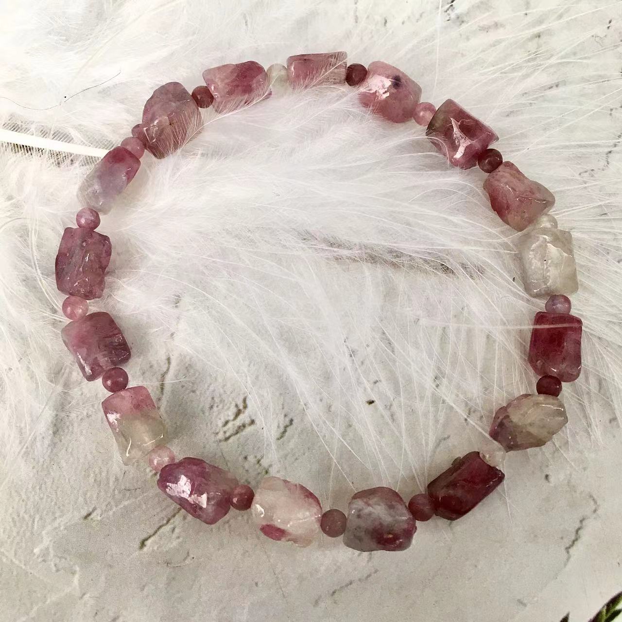 Natural Stone chips High Grade 6/8/10 mm Pink Tourmaline chip Bracelet