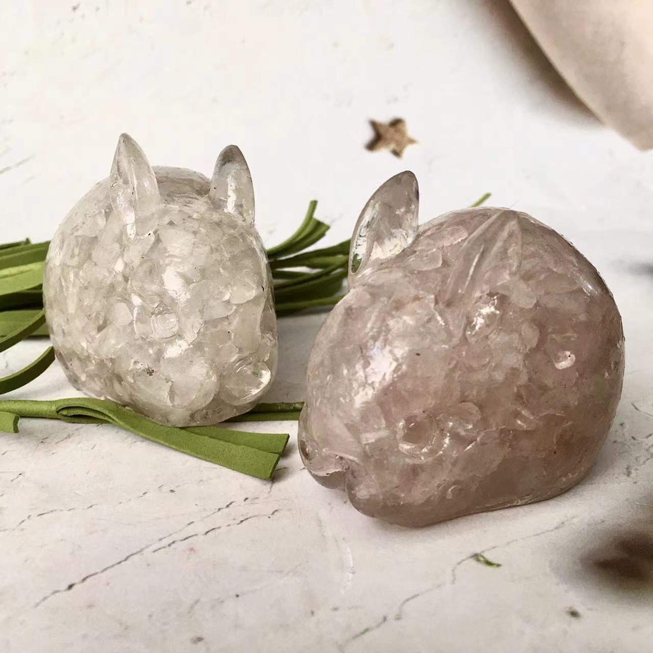 Natural healing crystals gravel chip carving epoxy resin crystal crafts crystal animal rabbit