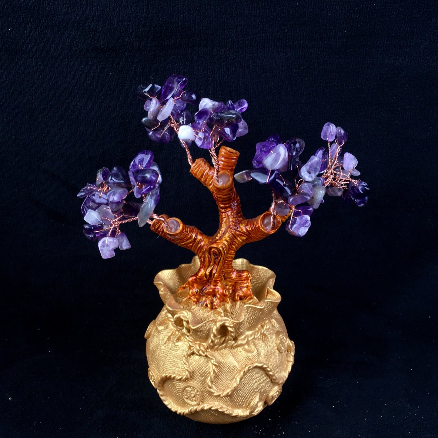 Wholesale creative Crystal Crafts Good Fortune Money Tree green aventurine rose quartz citrine and dream amethyst Home Decor Sculpture Polyresin Pachira tree for decoraiotion
