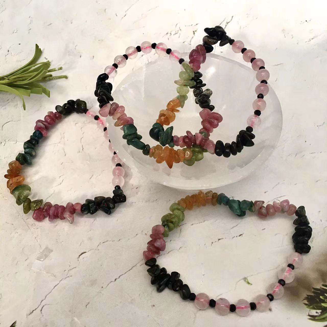 Watermelon Tourmaline Gemstone Natural Stone Beads Chips Bracelets
