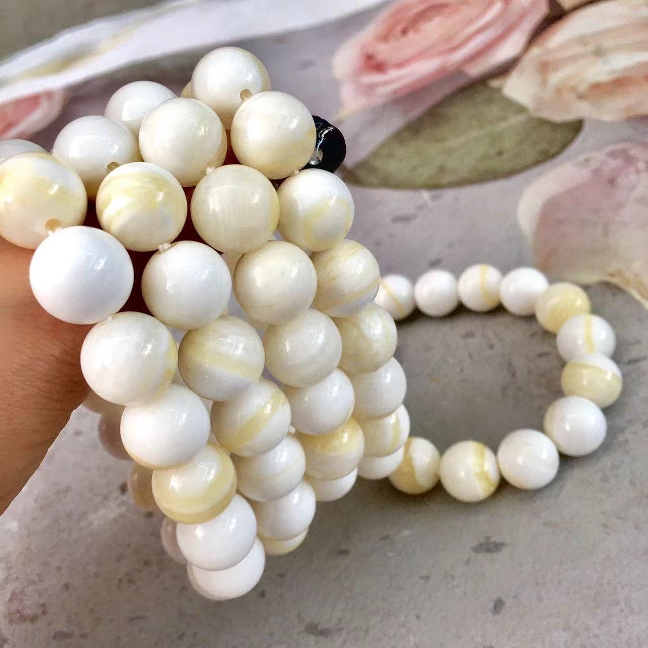 Natural crystal Golden Tridacna Stone Bracelet 8mm/12mm Meditation Mala Grounding Stone Protection