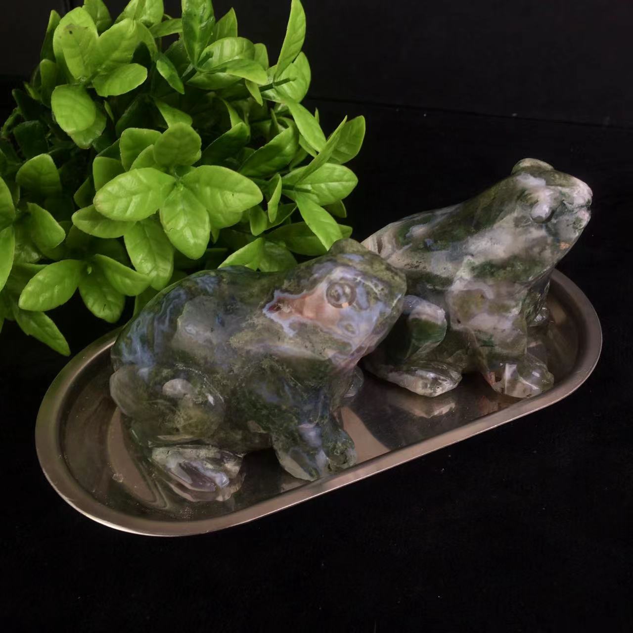 Natural Stone High Quality Moss Agate Crystal Frog For Home Decoration