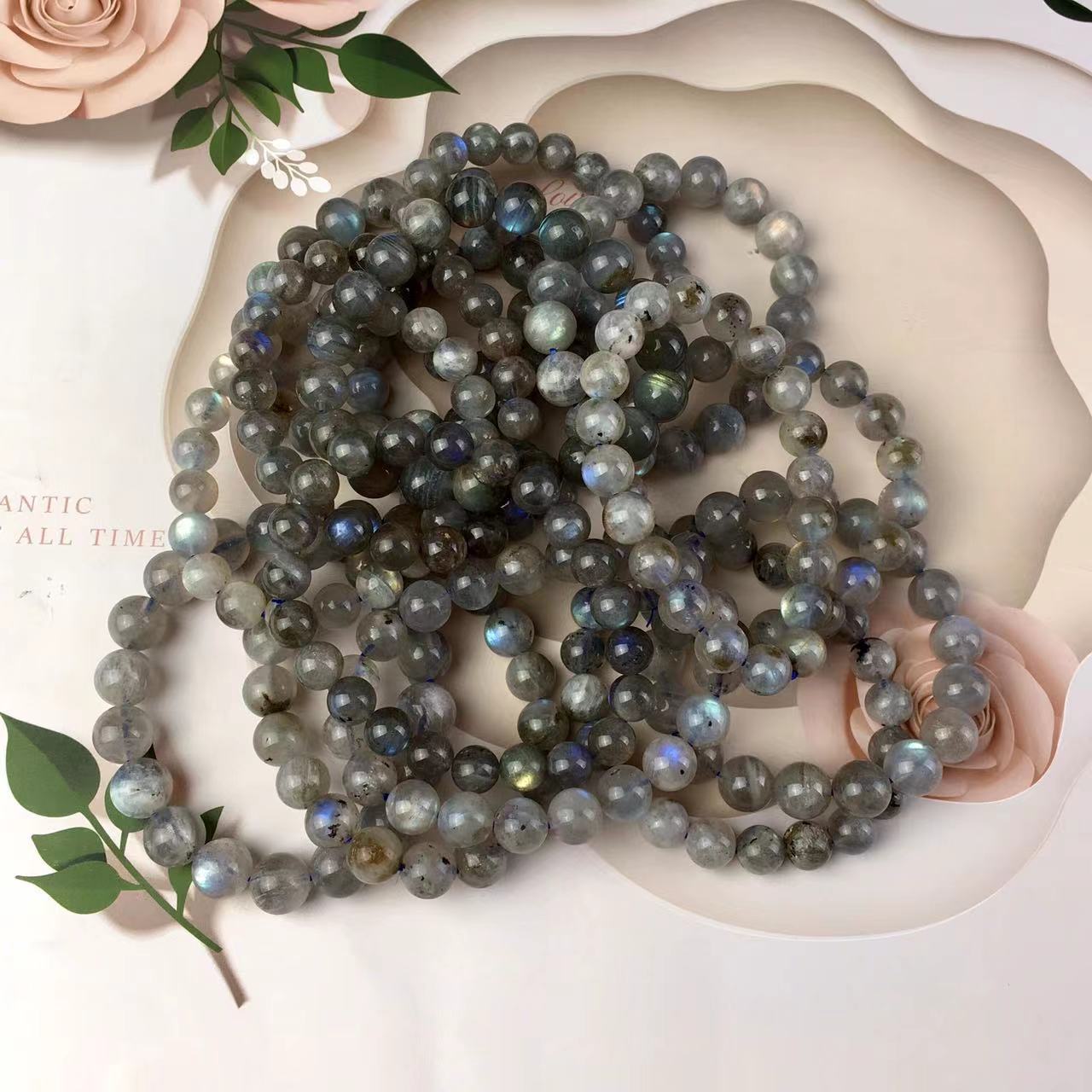 7-14MM Wholesale Natural Blue Grey Moonlight Labradorite Single Circle Bracelet Crystal Bracelet