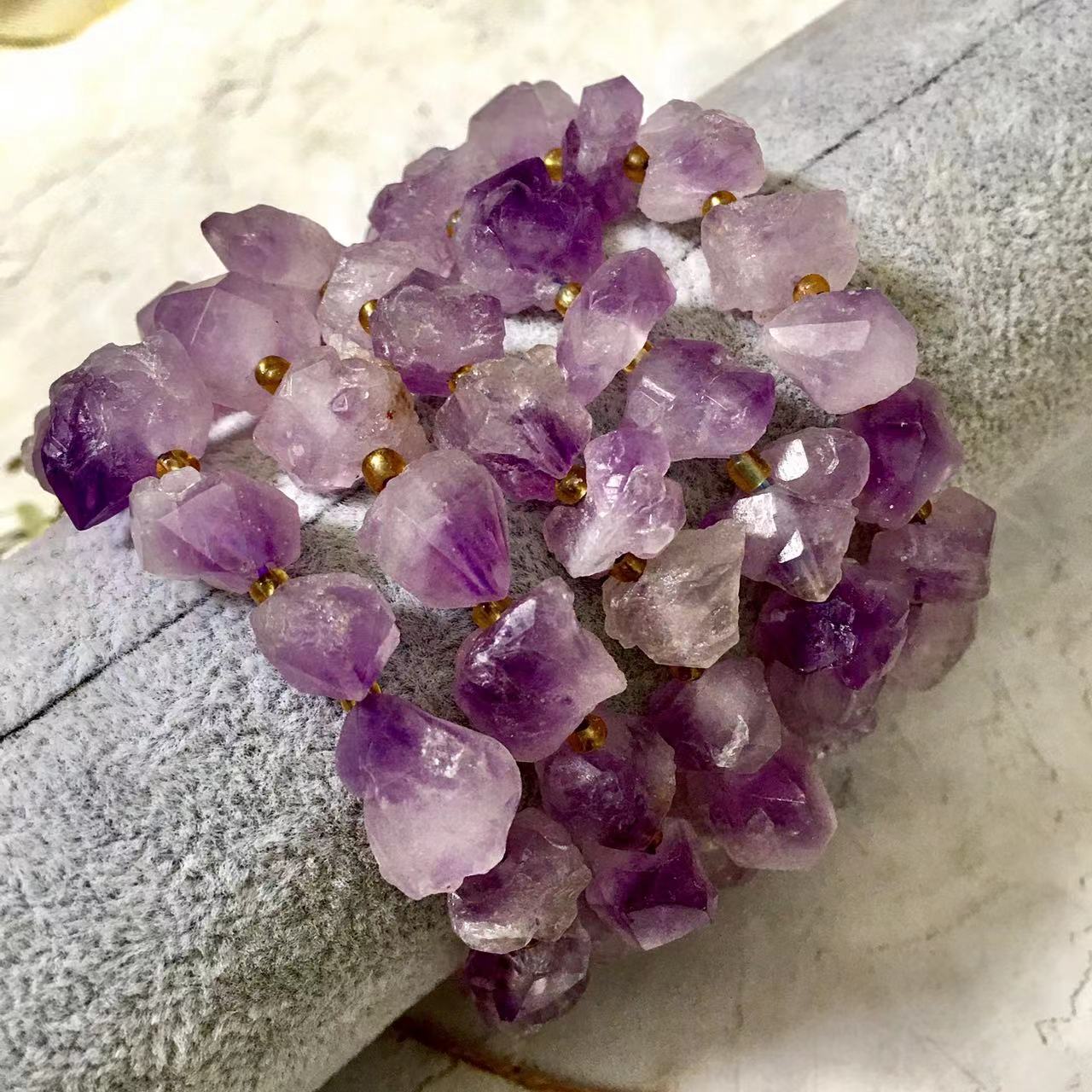 Natural Amethyst tooth Crystal Energy Stone Elastic Stretchable Amethyst Bracelet