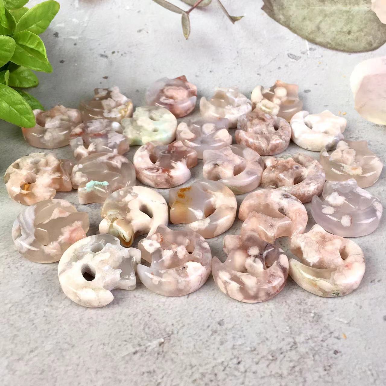 High quality wholesale Natural Crystal Sakura agate Star and Moon For Decoration