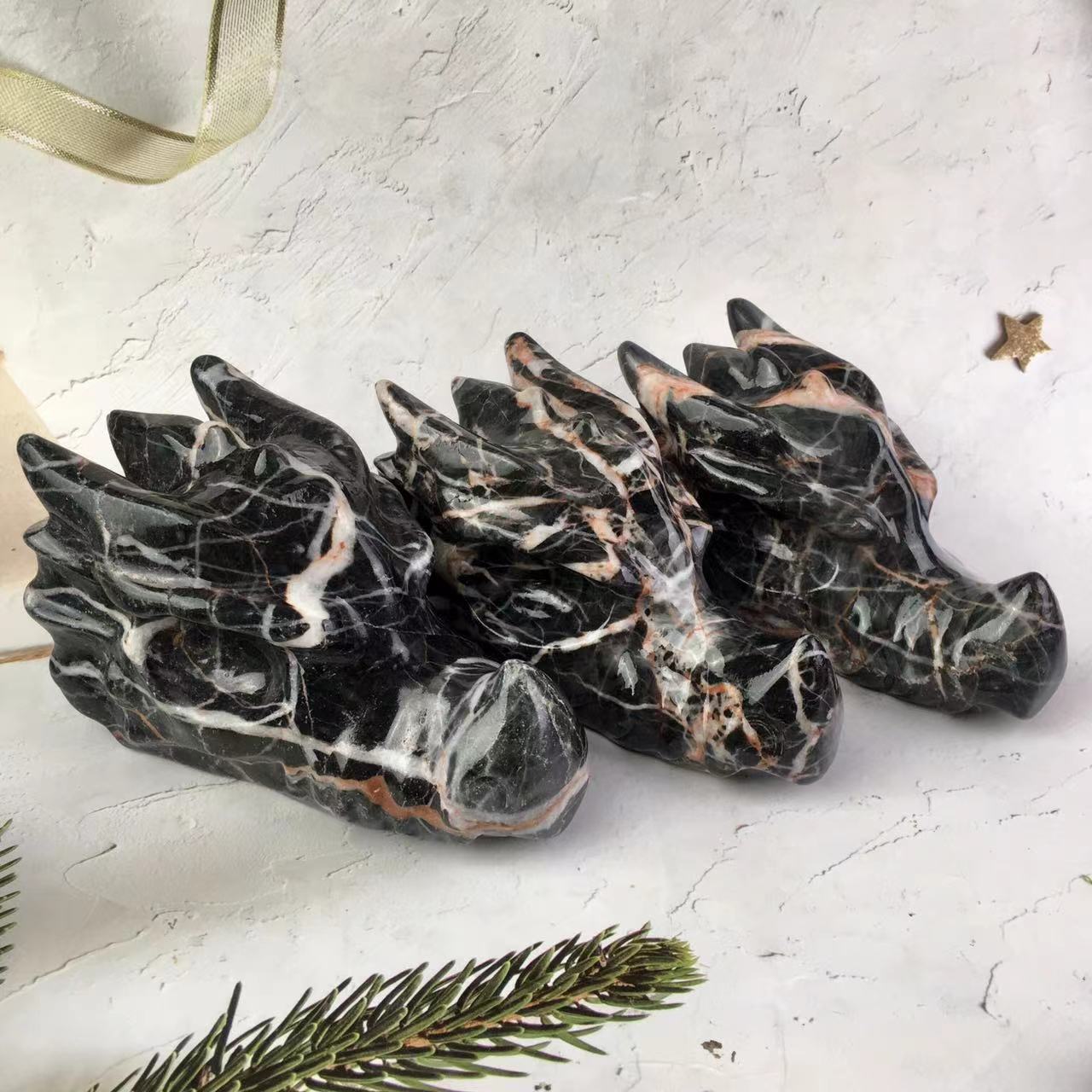 Wholesale red zebra Dragon Head Crystal Carved Dragon Head