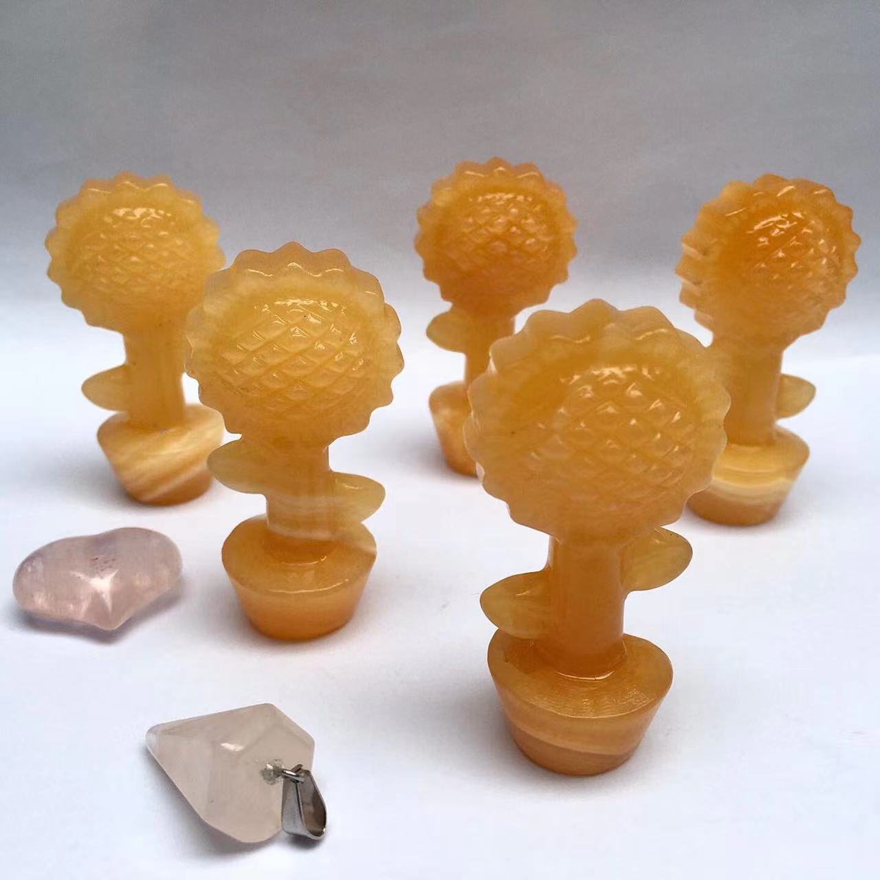 Wholesale Natural Gemstone Carved Stone Orange Calcite Sunflower For Gift