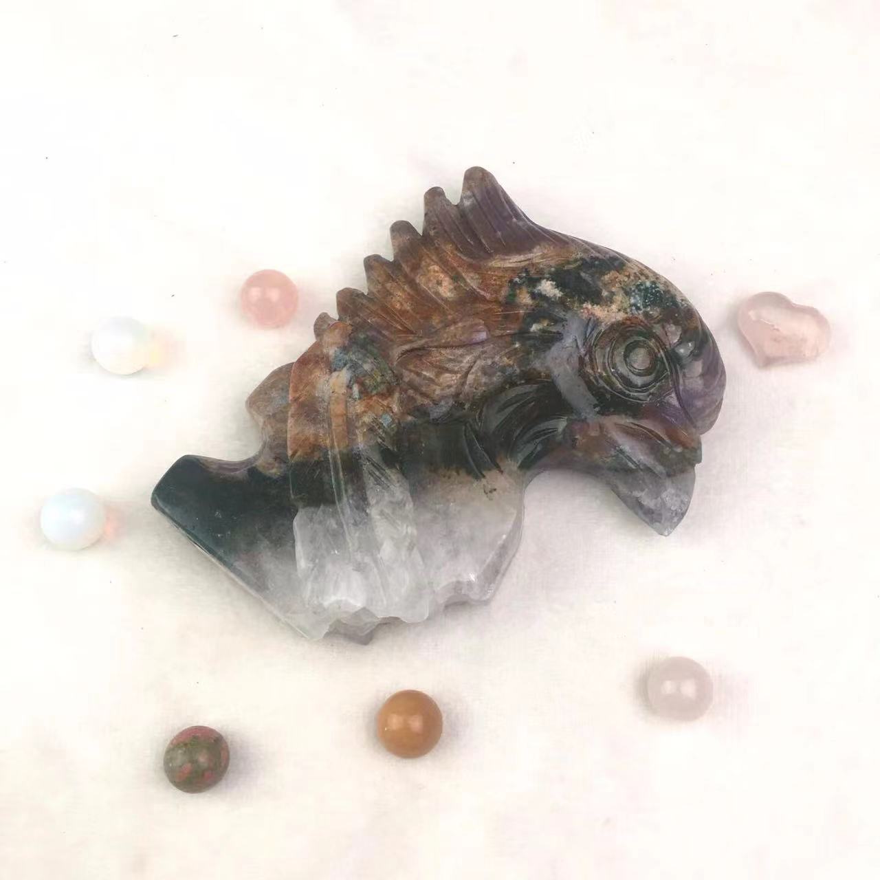Wholesale natural stone crystals healing stones crafts souvenir moss agate eagle green quartz with geodes souvenir