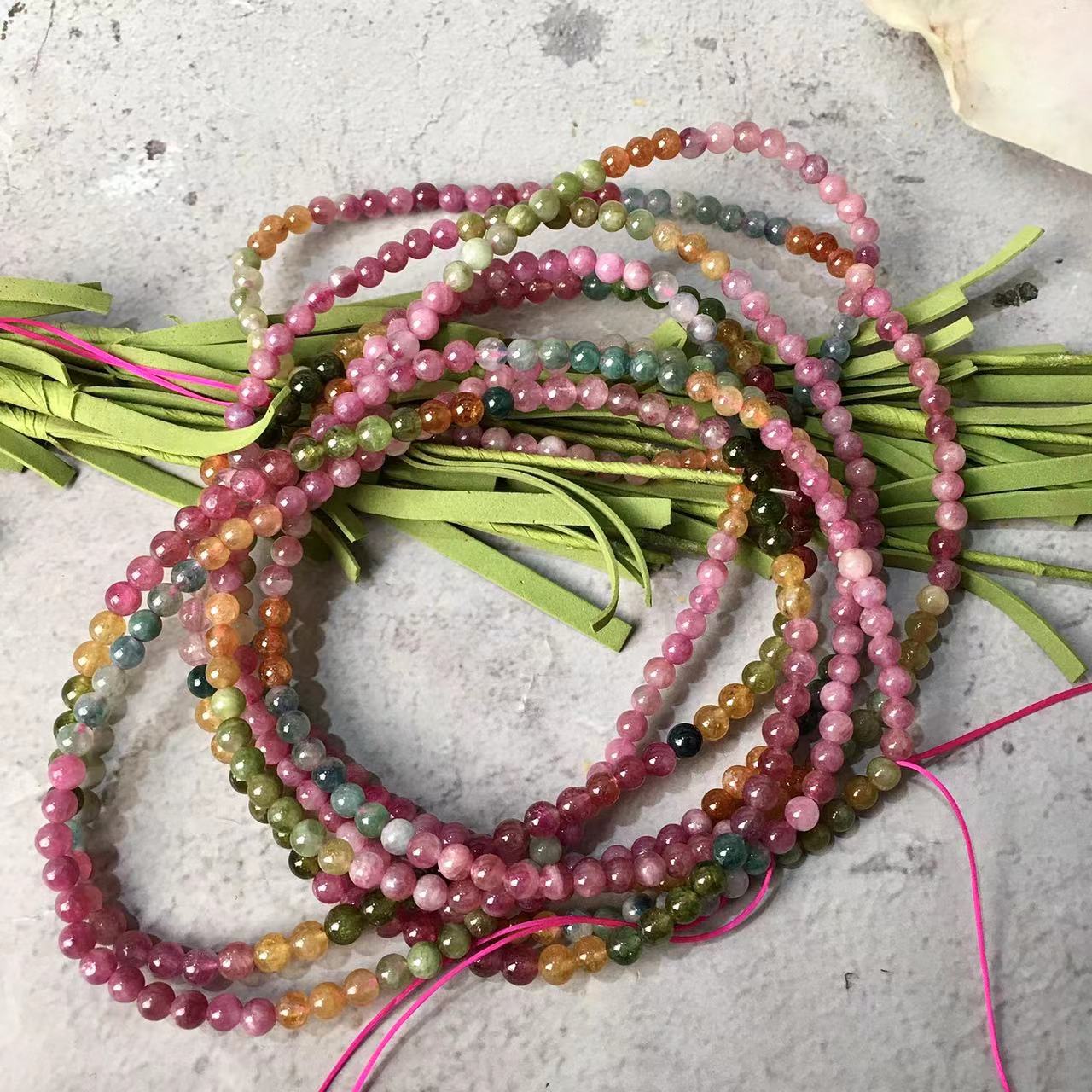 4 and 5MM Watermelon Tourmaline Gemstone Natural Stone Beads Mutil turn Bracelets with Silver Plated Clasp Bracelet for Women Men Girls Healing