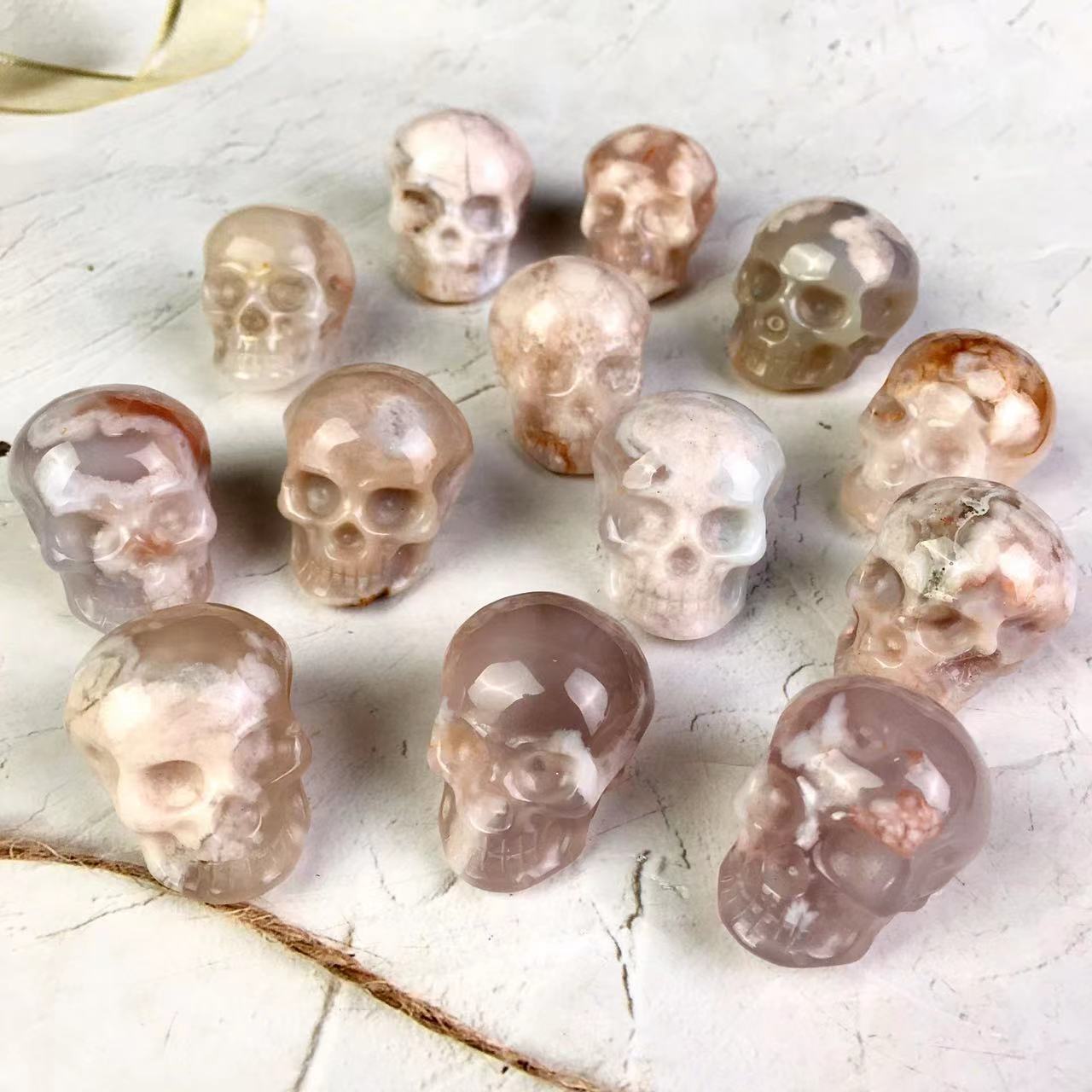 Wholesale Natural High Quality Hand Made sakura agate skulls for Decoration