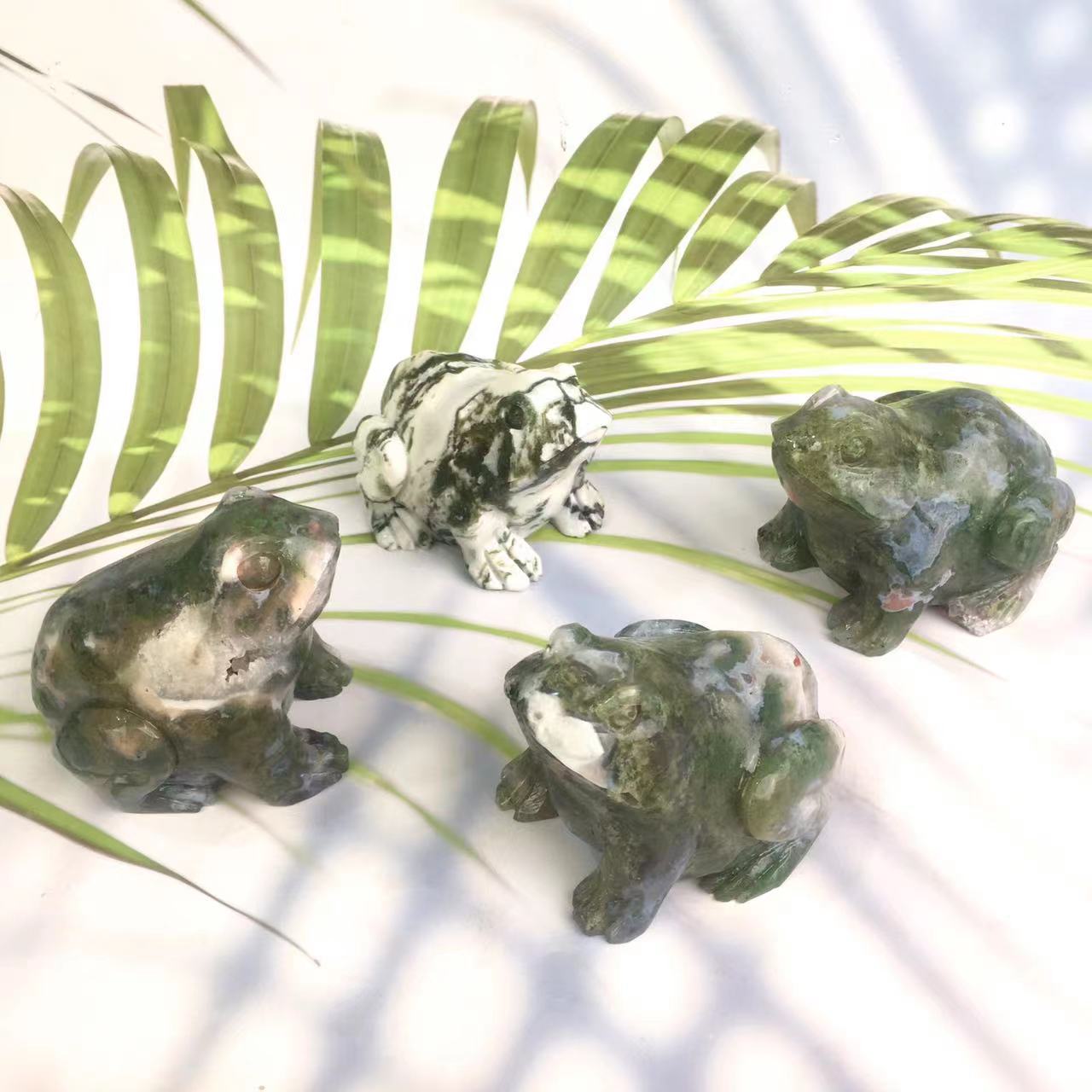 Natural Stone High Quality Moss Agate Crystal Frog For Home Decoration