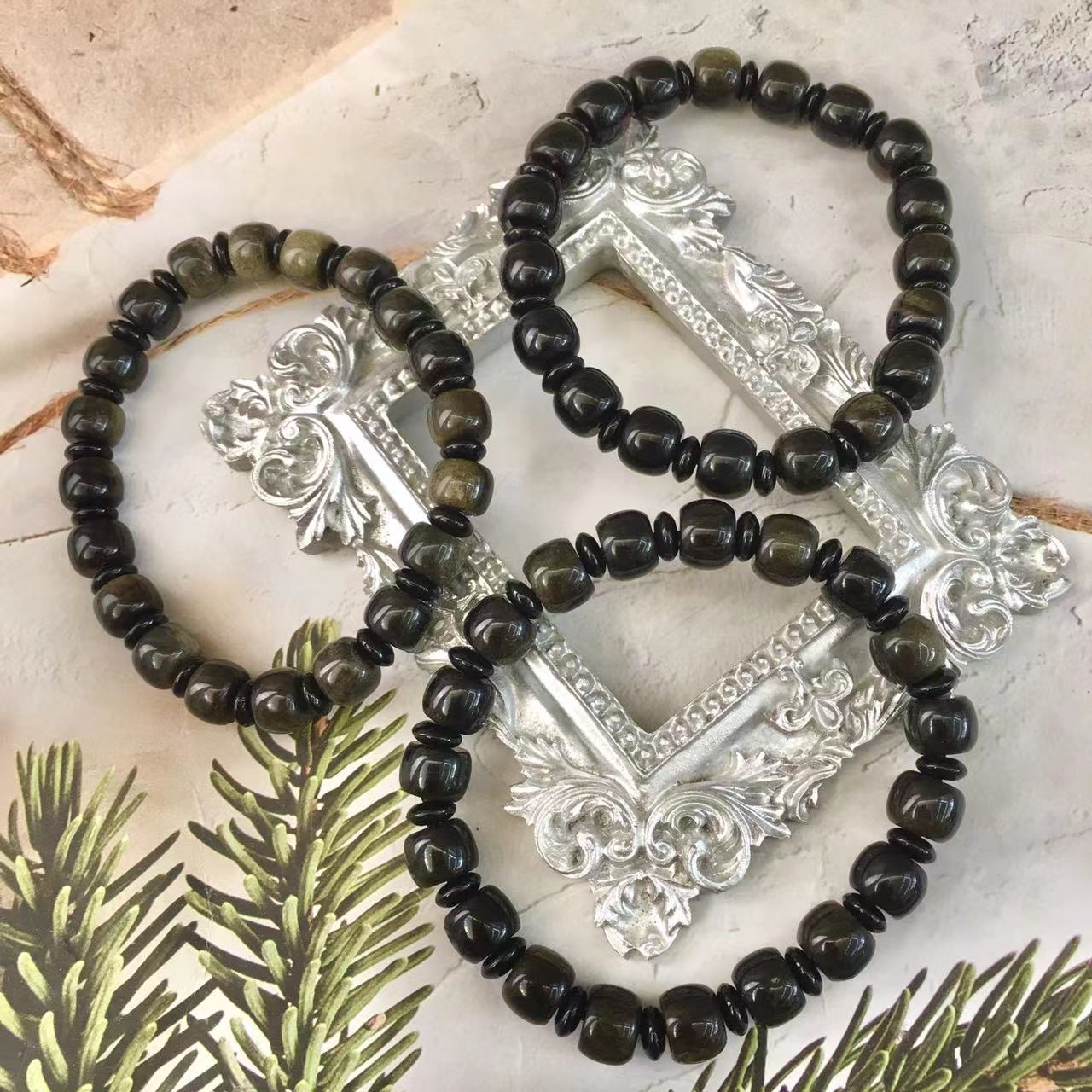9MM Natural Gold Obsidian Bracelet Single Circle Hand String High Quality Obsidian Bracelet Jewelry Reiki GemStone Beads Obsidian