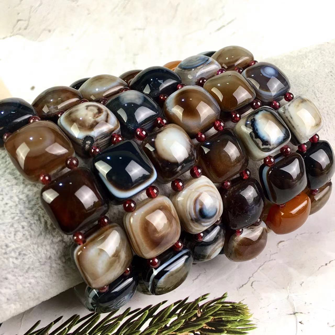 Natural black agate stretch round bead bracelet Most popular size bracelet