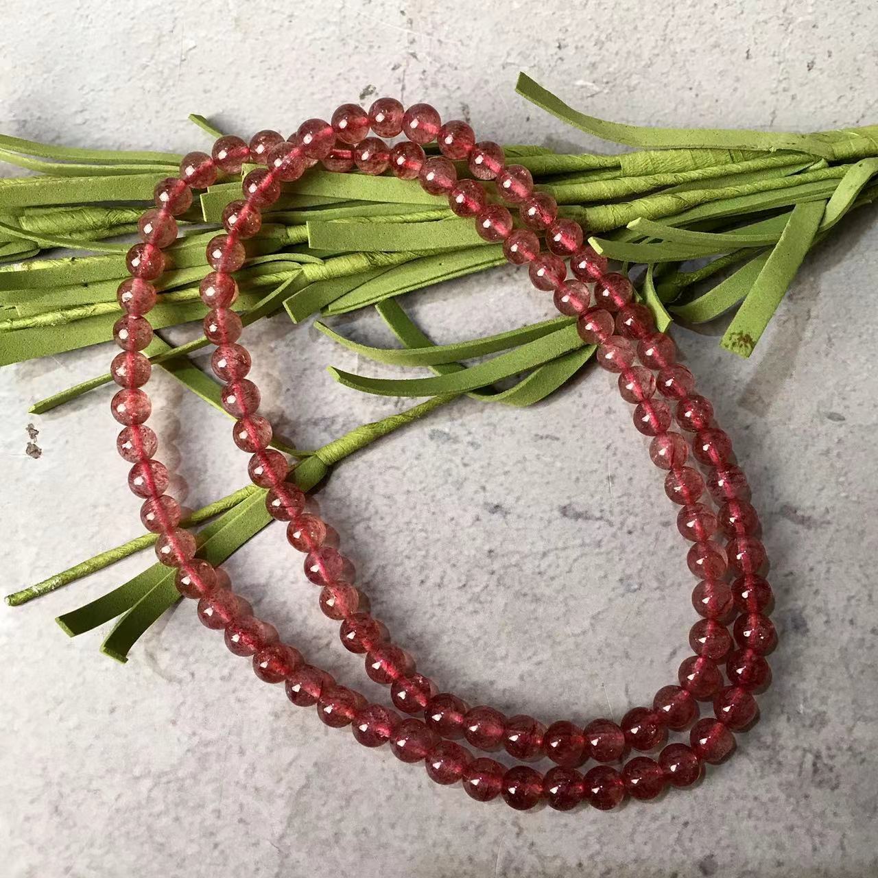 3MM Natural Crystal strawberry quartz bracelets natural strawberry quartz bead crystal mutil turn bracelets for women jewelry