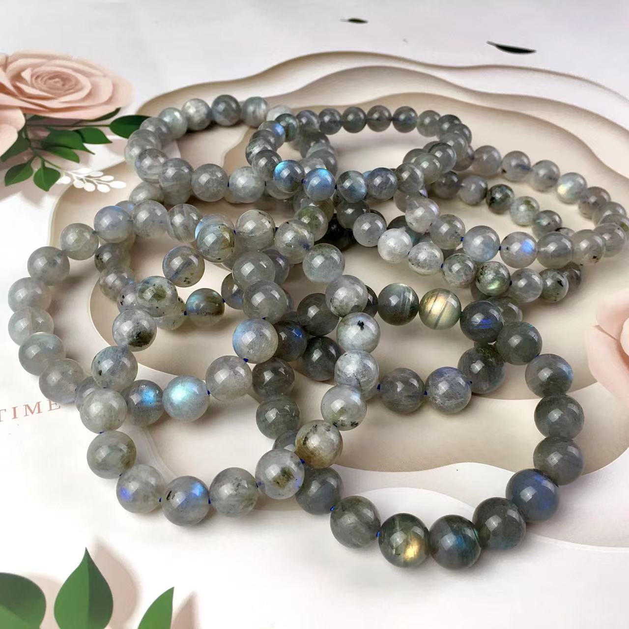 7-14MM Wholesale Natural Blue Grey Moonlight Labradorite Single Circle Bracelet Crystal Bracelet