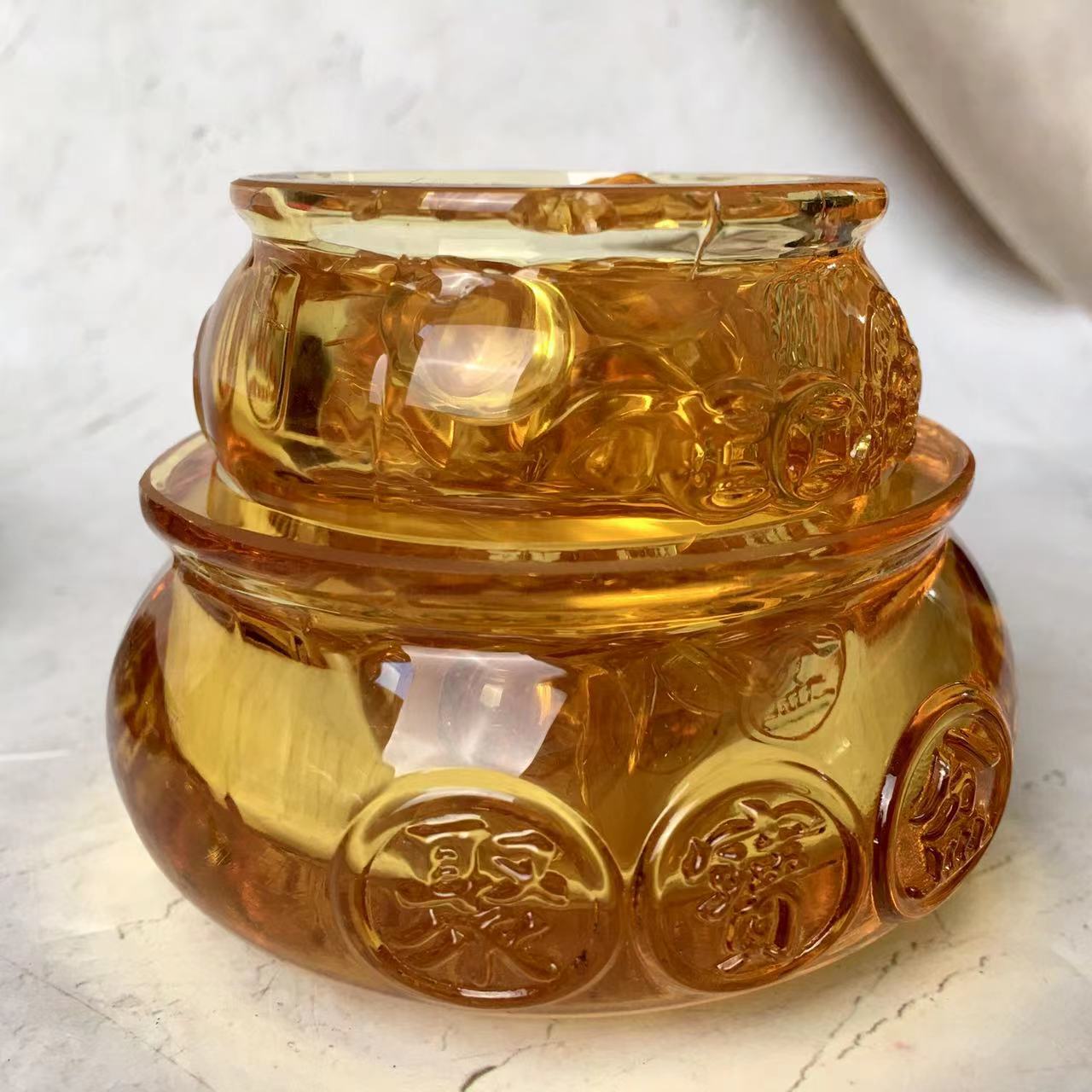 Wholesale Crystal Small Treasure Basin Bowl Ingot Yellow Glaze Cornucopia for Feng Shui Decoration