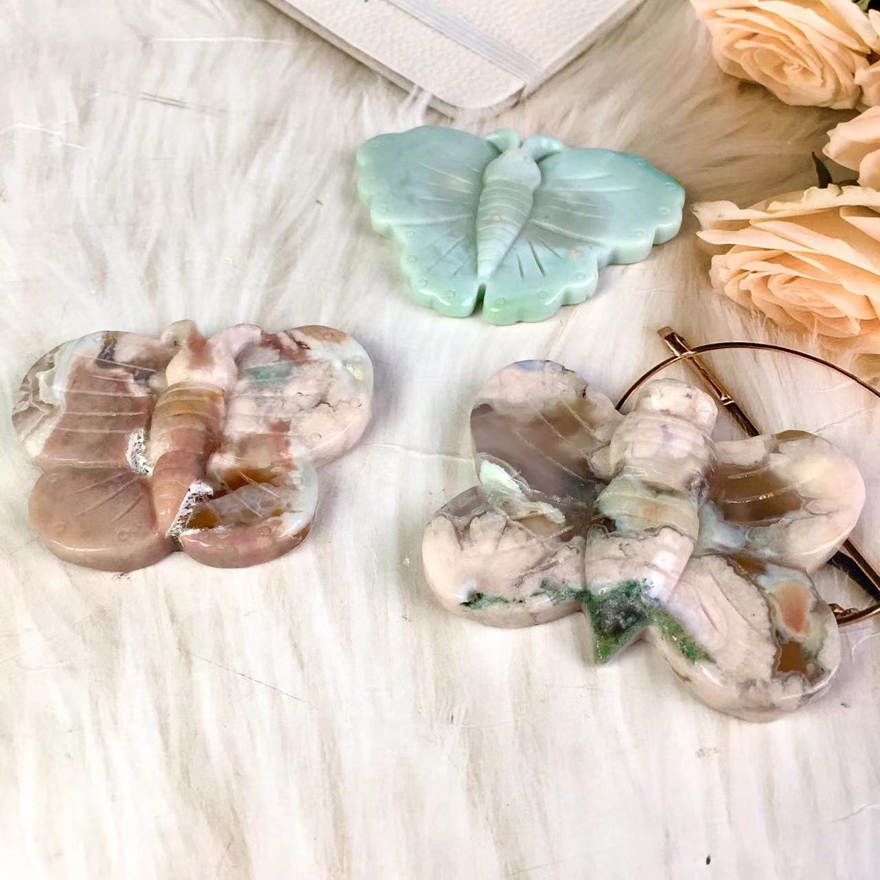 Wholesale natural Sakura Agate butterfly Crystal Hand Craved For Decoration