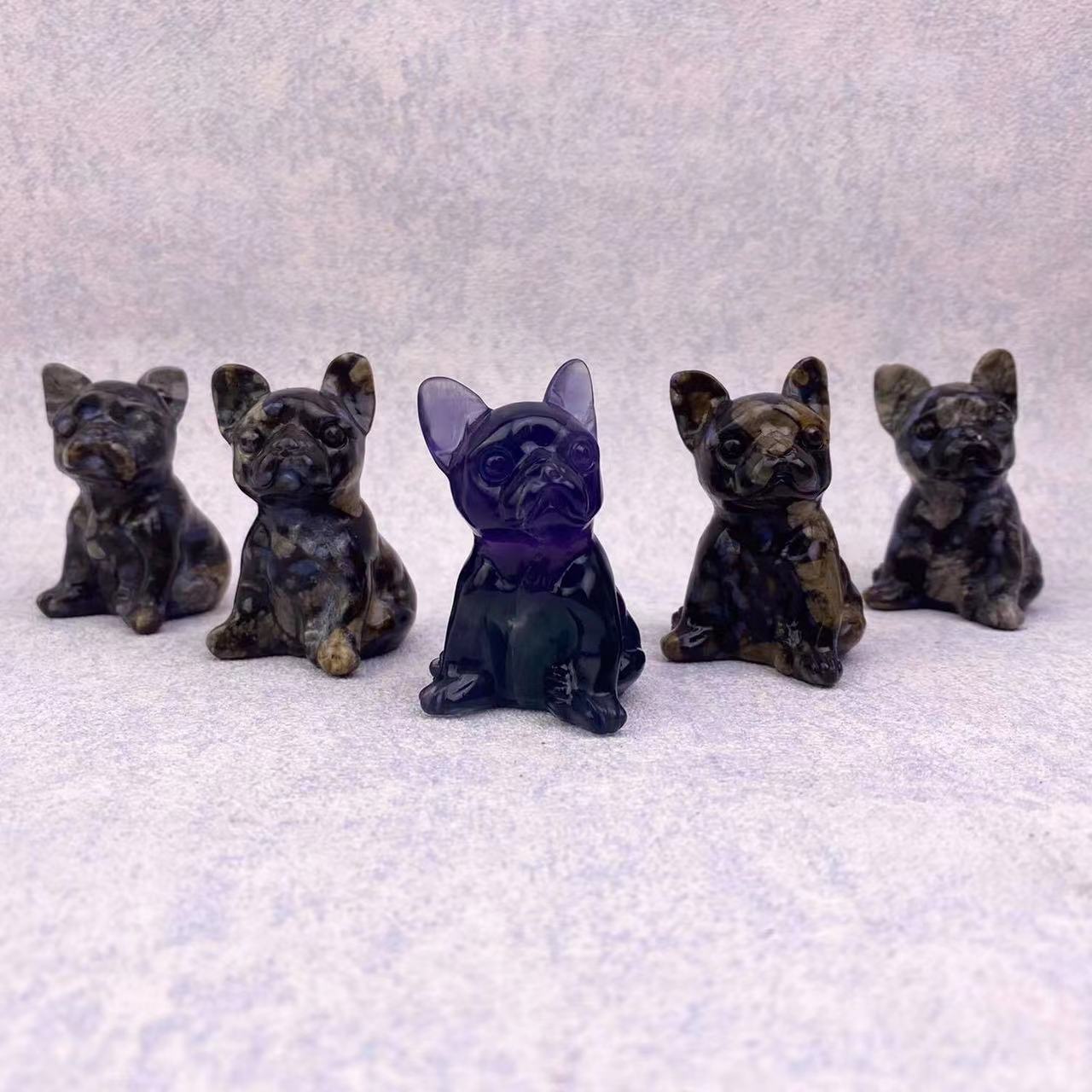Natural Healing Crystal Animal French Bulldog Carving For Home Decoration