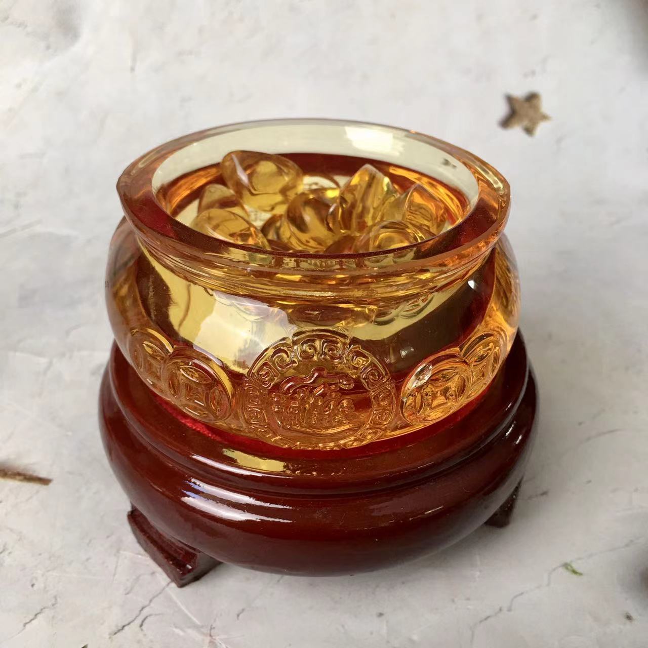 Wholesale Crystal Small Treasure Basin Bowl Ingot Yellow Glaze Cornucopia for Feng Shui Decoration