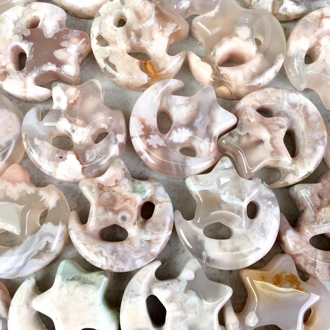 High quality wholesale Natural Crystal Sakura agate Star and Moon For Decoration