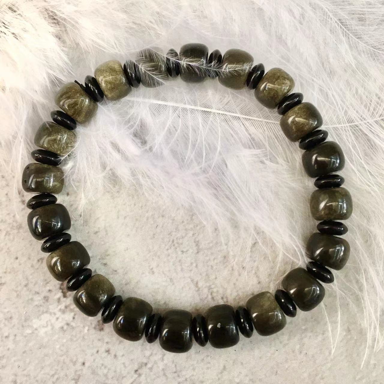 9MM Natural Gold Obsidian Bracelet Single Circle Hand String High Quality Obsidian Bracelet Jewelry Reiki GemStone Beads Obsidian