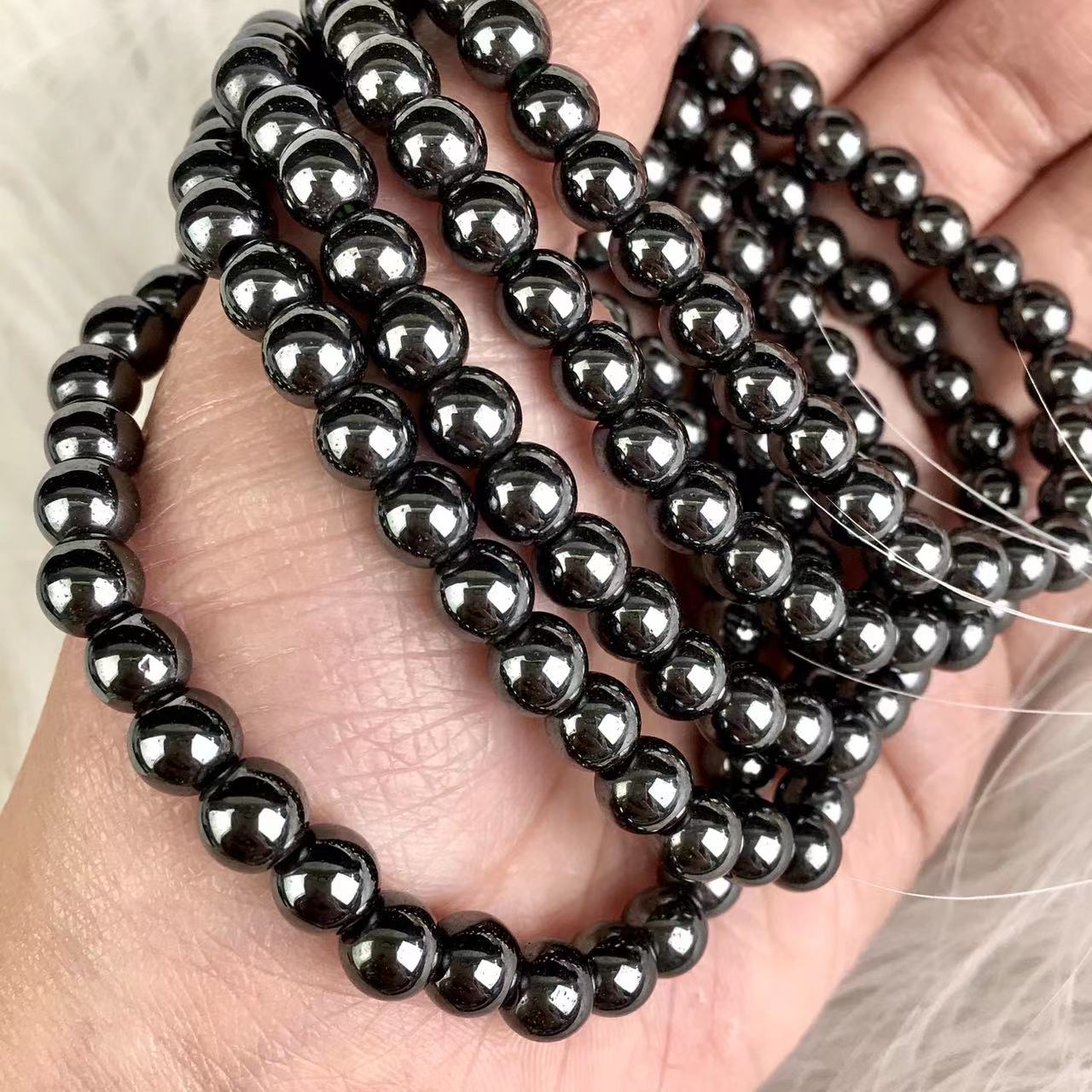 Wholesale 6mm terahertz smooth bead gemstone beaded bracelet