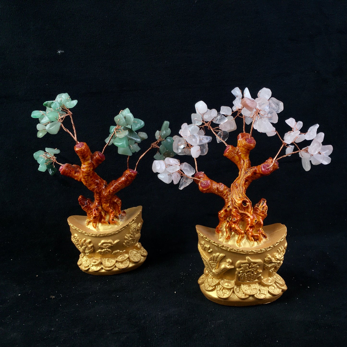 Wholesale creative Crystal Crafts Good Fortune Money Tree green aventurine rose quartz citrine and dream amethyst Home Decor Sculpture Polyresin Pachira tree for decoraiotion