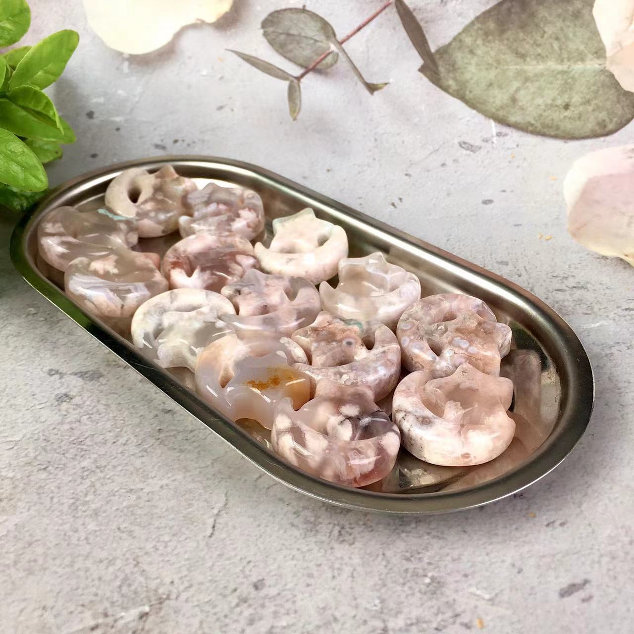 High quality wholesale Natural Crystal Sakura agate Star and Moon For Decoration