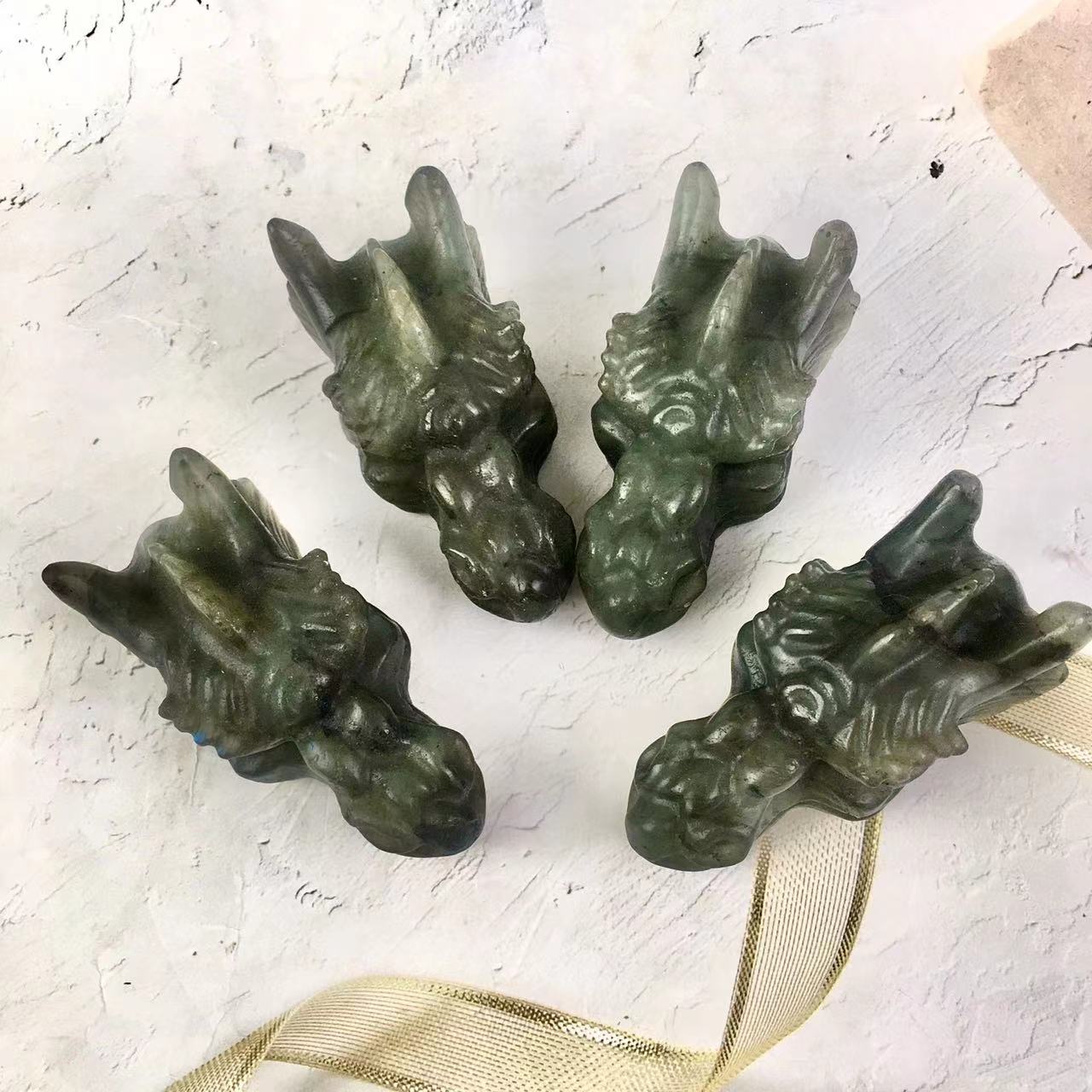 Wholesale Natural factory price labradorite dragon head high quality polished crafts flash carving for decoration and sale