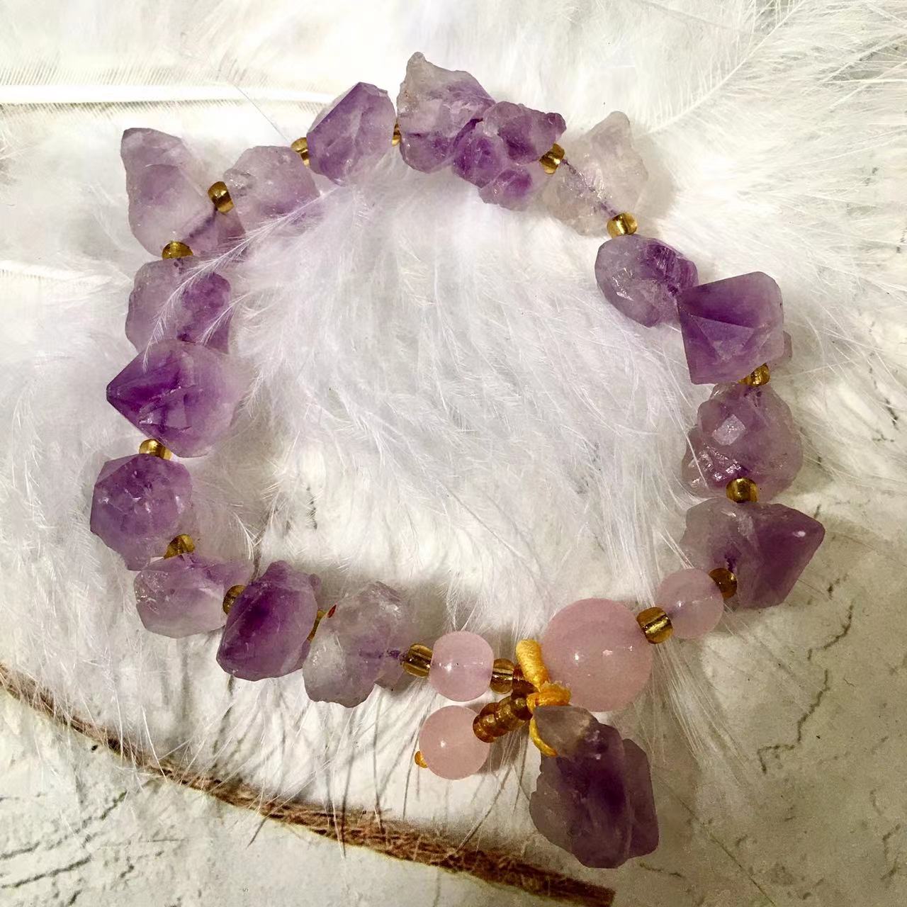 Natural Amethyst tooth Crystal Energy Stone Elastic Stretchable Amethyst Bracelet