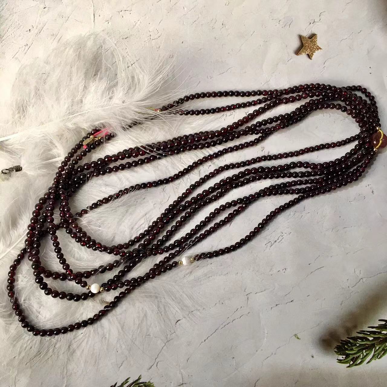 Natural Polish Red Garnet Gemstones Healing Crystal 3/4mm Round Beads Stretch mutil turn Bracelet