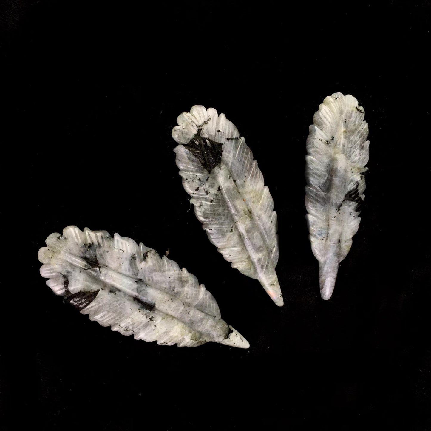 Wholesale Natural labradorite Crystal Carved halloween Ghost With Indian Feather for decoraiotion