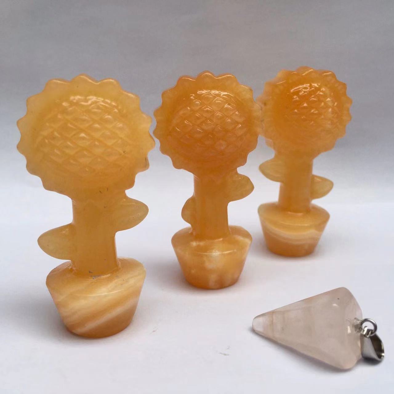 Wholesale Natural Gemstone Carved Stone Orange Calcite Sunflower For Gift