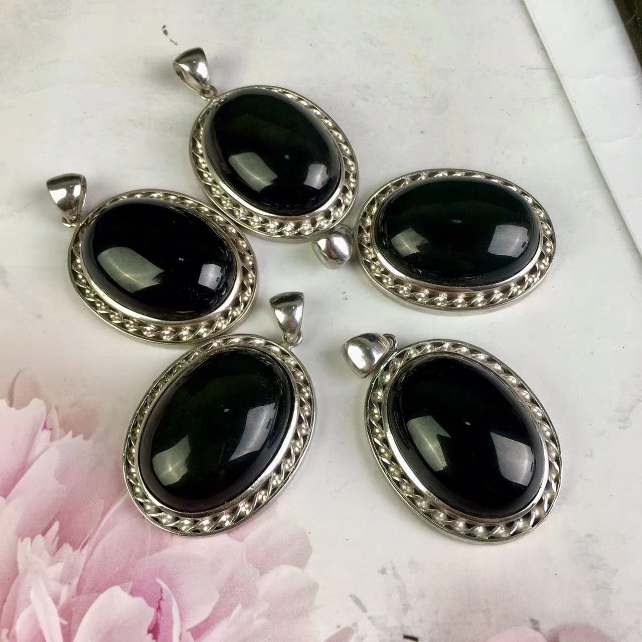 High quality wholesale Natural Crystal Black Obsidian pendant For Decoration