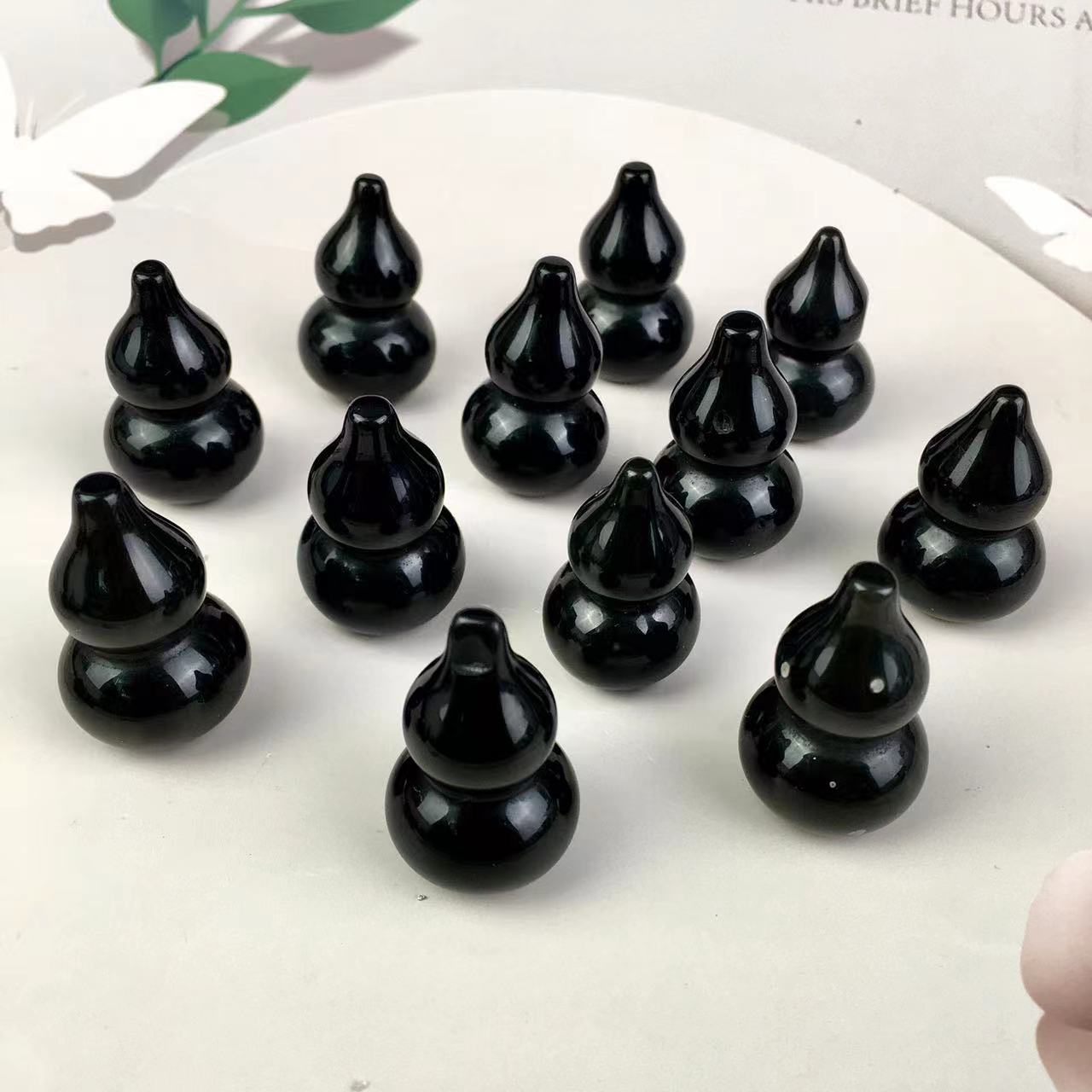 High quality wholesale  Natural Crystal black obsidian gourd For Decoration 1 pc